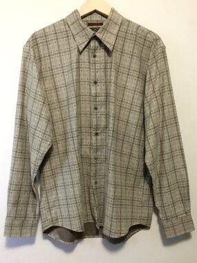Hathaway Men’s Faux Suede Plaid Button-Down Shirt M Tan Olive Burgundy